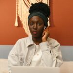 person listening to podcast